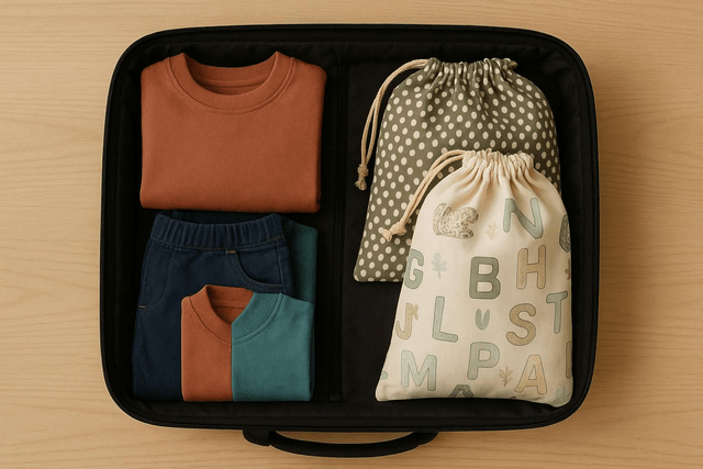 Lot de pLot de 7 Pochons de Voyage pour Enfant – Organisation Douce et Pratiqueochon de voyage